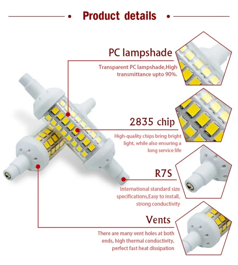 R7s LED Lamp 220V 78mm 118mm 135mm Dimmable LED Bulb 2835 SMD Lamp Replace Halogen Light Spotlight R7S Bulb No Flicker