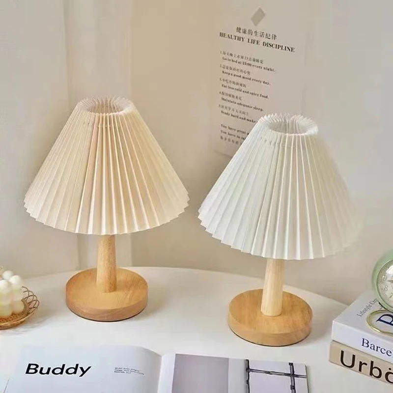 Nordic Pleated Table Lamp DIY Foldable 5V USB 220V Art Atmosphere Bedroom Bedside Night Light Home Decorate