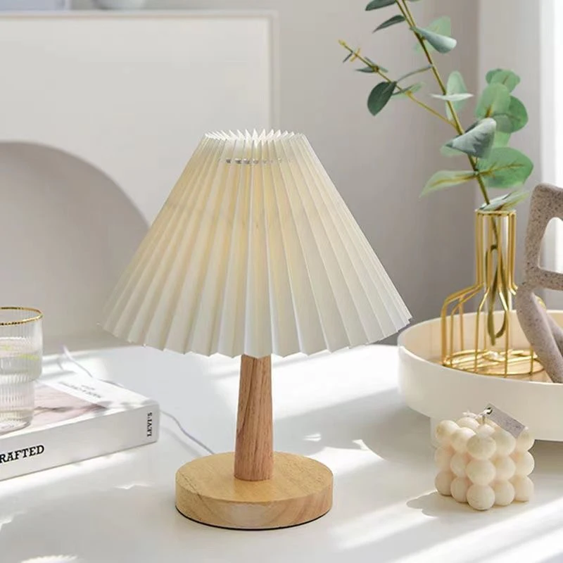 Nordic Pleated Table Lamp DIY Foldable 5V USB 220V Art Atmosphere Bedroom Bedside Night Light Home Decorate