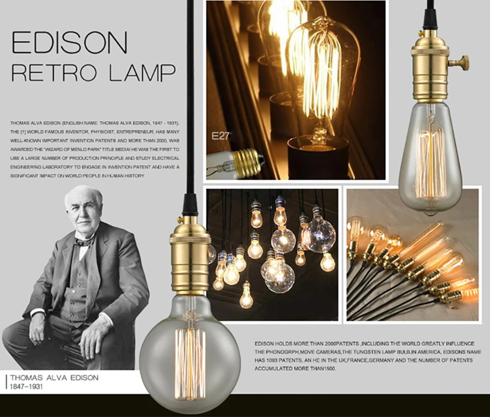 Edison Bulb E27 220V 40W Retro Vintage Edison Lamp ST64 G80 G95 G125 Incandescent Light Bulb Home Decor Filament Light Bulb
