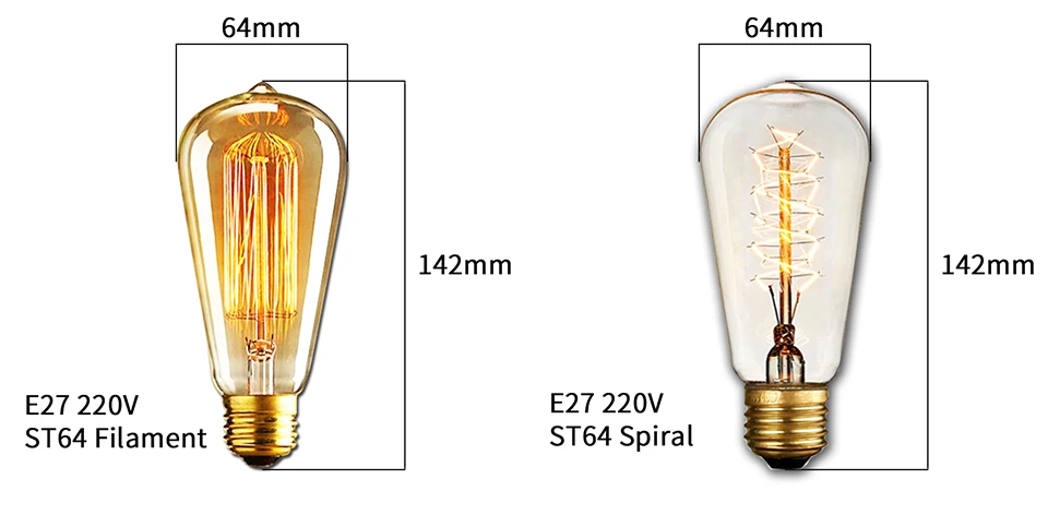 Edison Bulb E27 220V 40W Retro Vintage Edison Lamp ST64 G80 G95 G125 Incandescent Light Bulb Home Decor Filament Light Bulb