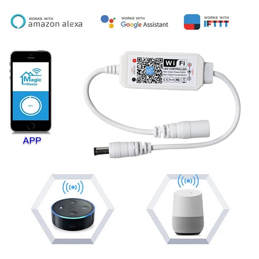 LED Smart WiFi Controller DC 12V 24V Dimmer MAGIC APP Voice Remote Control Dimming For COB 2835 Single Color LED Strip Lights