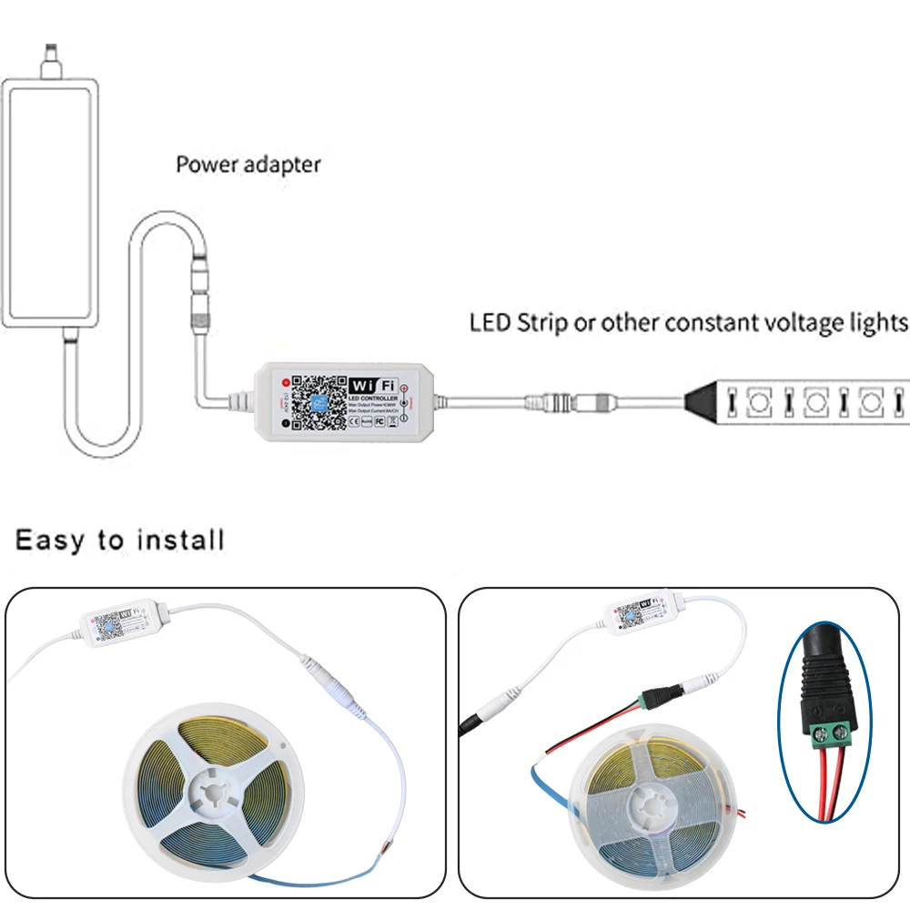 LED Smart WiFi Controller DC 12V 24V Dimmer MAGIC APP Voice Remote Control Dimming For COB 2835 Single Color LED Strip Lights
