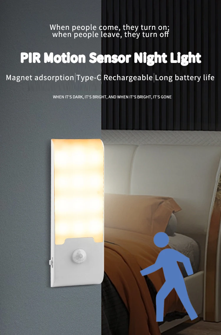 Motion Sensor LED Night Light Rechargeable Night Lamp Bedside Portable Kitchen Cabinet Night Lights for Bedroom Stairs Hallway