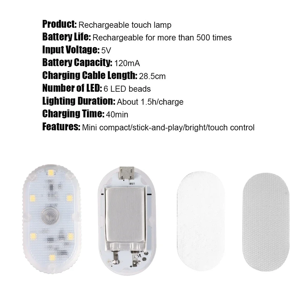 Car Interior LED Night Lighting Under Cabinet Light Touch Sensor Reading Lamp LED Book Lights USB Rechargeable Car Door Light