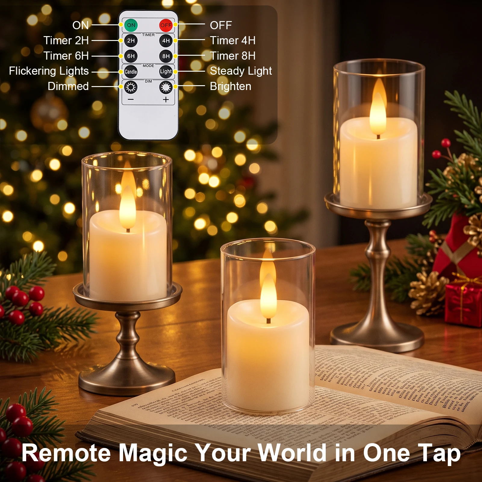 Flickering Flameless LED Pillar Candle Lights with Remote & Embedded Star String for Wishing Wedding Christmas Party Home Decor