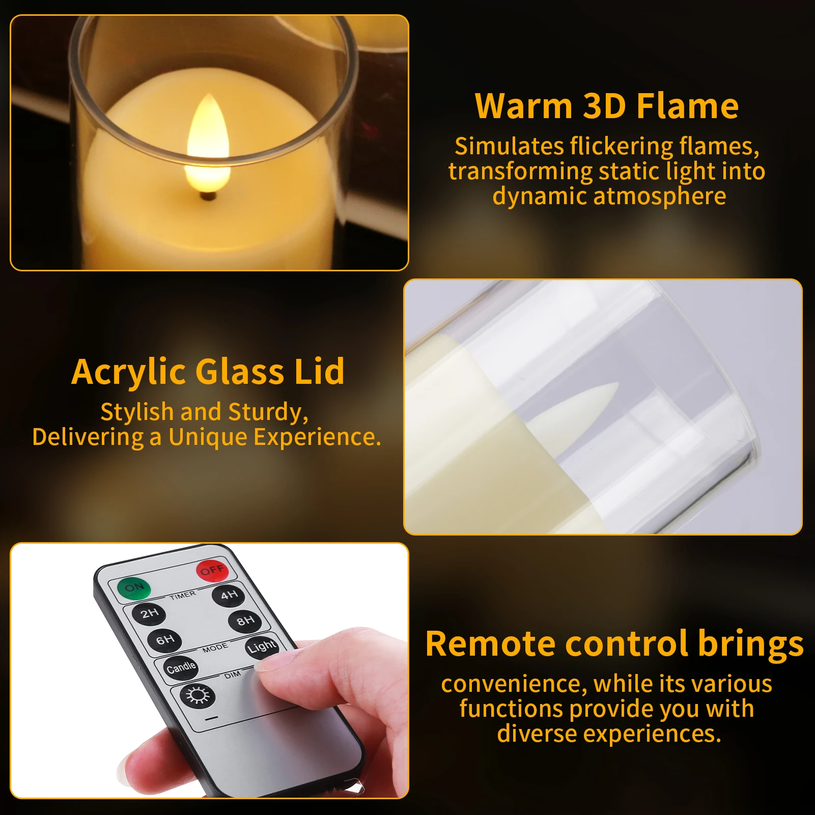 Flickering Flameless LED Pillar Candle Lights with Remote & Embedded Star String for Wishing Wedding Christmas Party Home Decor