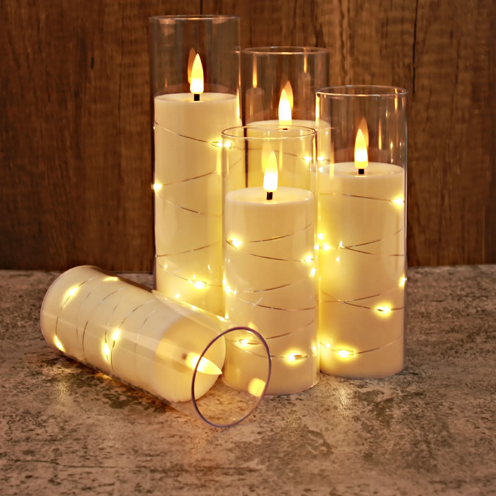 Flickering Flameless LED Pillar Candle Lights with Remote & Embedded Star String for Wishing Wedding Christmas Party Home Decor