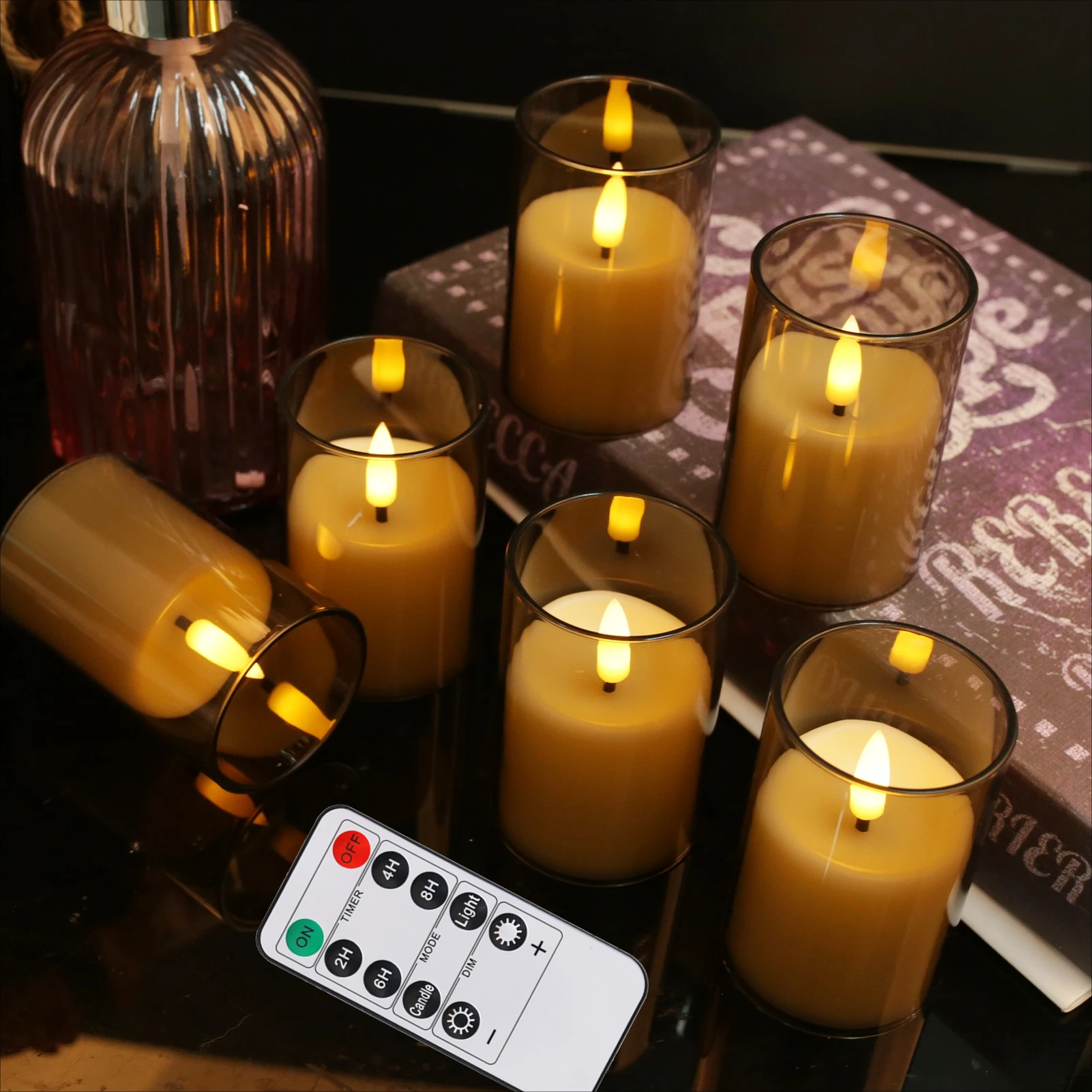 Flickering Flameless LED Pillar Candle Lights with Remote & Embedded Star String for Wishing Wedding Christmas Party Home Decor