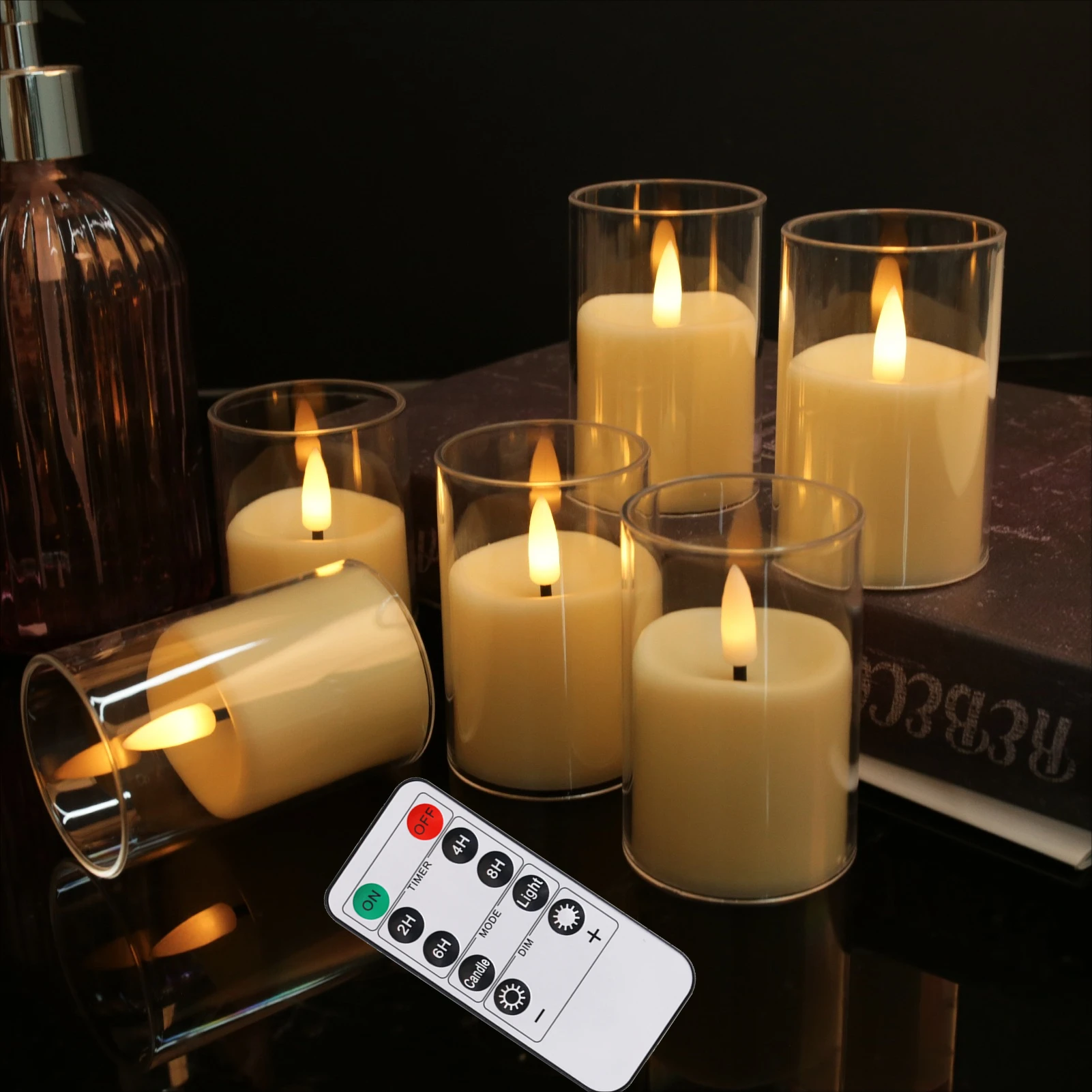 Flickering Flameless LED Pillar Candle Lights with Remote & Embedded Star String for Wishing Wedding Christmas Party Home Decor