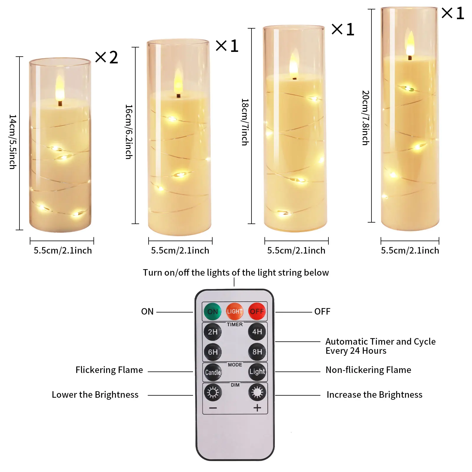 Flickering Flameless LED Pillar Candle Lights with Remote & Embedded Star String for Wishing Wedding Christmas Party Home Decor