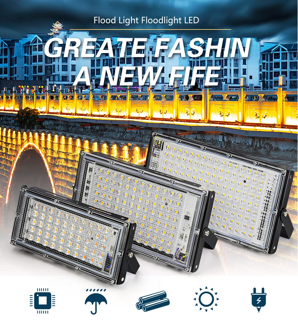 Outdoor LED Flood Light 50W 100W 150W 220V Waterproof Floodlight Indoor LED Spot Light Exterior Street Lamps Landscape Spotlight