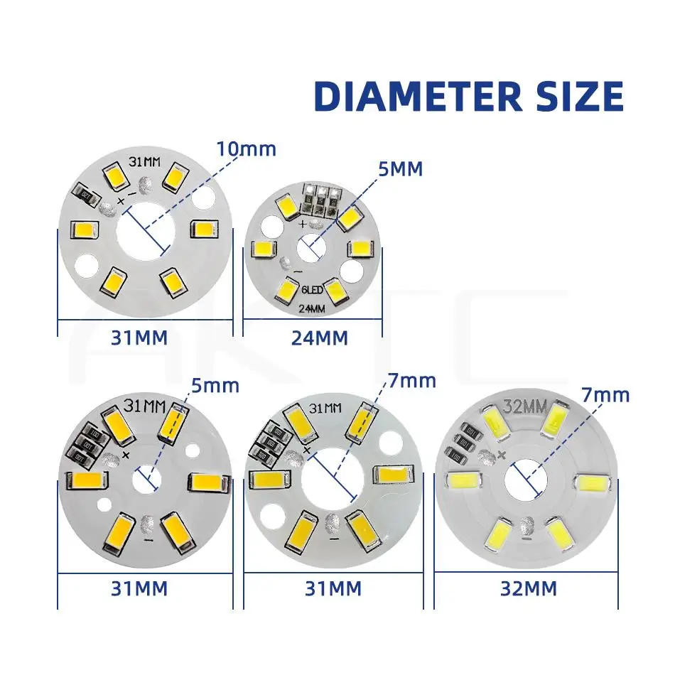 10 Pcs/lot Round LED Light Board DC 5V 3W Low Voltage 5730 2835 SMD 6 LEDs 3000K Warm or White 6000K Dimmable Bulb Lamp Panel