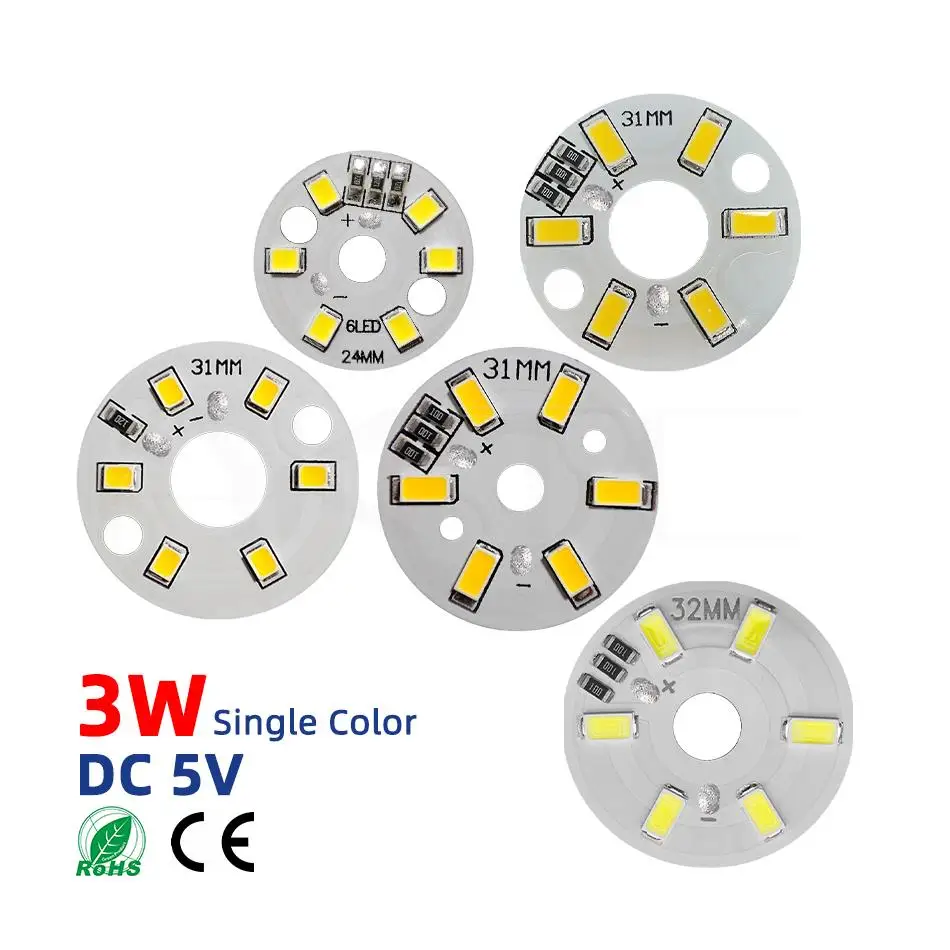 10 Pcs/lot Round LED Light Board DC 5V 3W Low Voltage 5730 2835 SMD 6 LEDs 3000K Warm or White 6000K Dimmable Bulb Lamp Panel