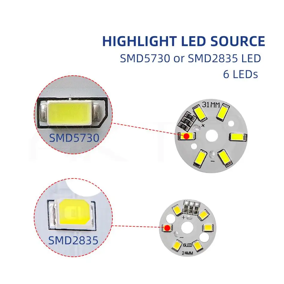 10 Pcs/lot Round LED Light Board DC 5V 3W Low Voltage 5730 2835 SMD 6 LEDs 3000K Warm or White 6000K Dimmable Bulb Lamp Panel