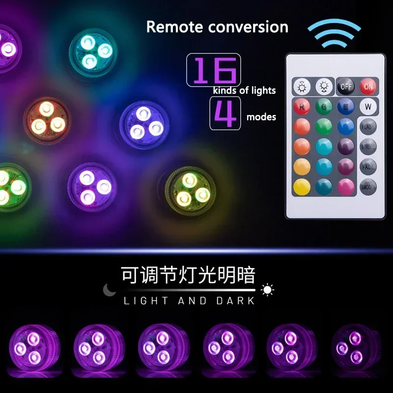 3leds RGB Led Submersible Light Underwater Night Lamp Battery Operated Garden Swimming Pool Light for Wedding Party Vase Bowl