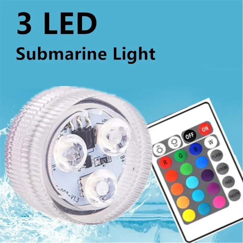 3leds RGB Led Submersible Light Underwater Night Lamp Battery Operated Garden Swimming Pool Light for Wedding Party Vase Bowl