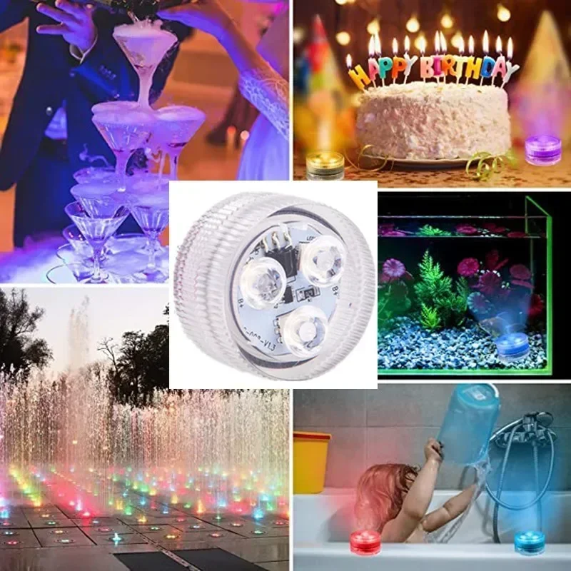 3leds RGB Led Submersible Light Underwater Night Lamp Battery Operated Garden Swimming Pool Light for Wedding Party Vase Bowl