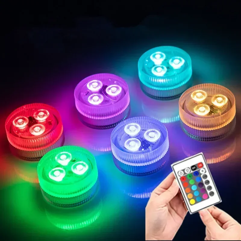 3leds RGB Led Submersible Light Underwater Night Lamp Battery Operated Garden Swimming Pool Light for Wedding Party Vase Bowl