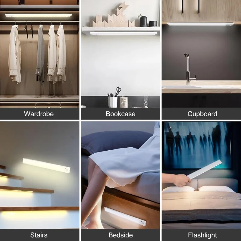 LED Night Light Motion Sensor USB Rechargeable Night Lamp 1500mAh For Room Kitchen Cabinet Staircase Corridor Lighting
