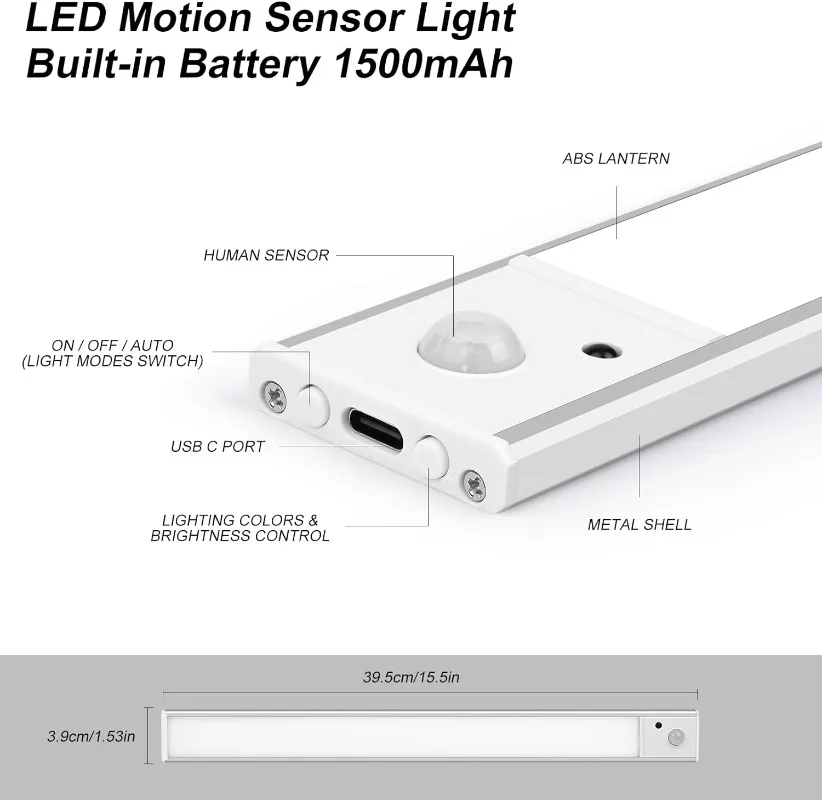 LED Night Light Motion Sensor USB Rechargeable Night Lamp 1500mAh For Room Kitchen Cabinet Staircase Corridor Lighting