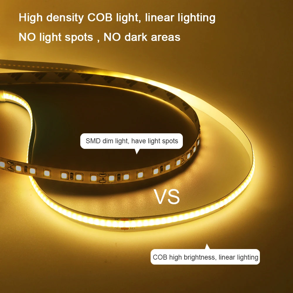 5V 12V 24V COB LED Strip Light 320 480 384 528 LEDs Flexible Tape 5mm 3mm 8mm PCB Warm Natural White High Density Linear Lights