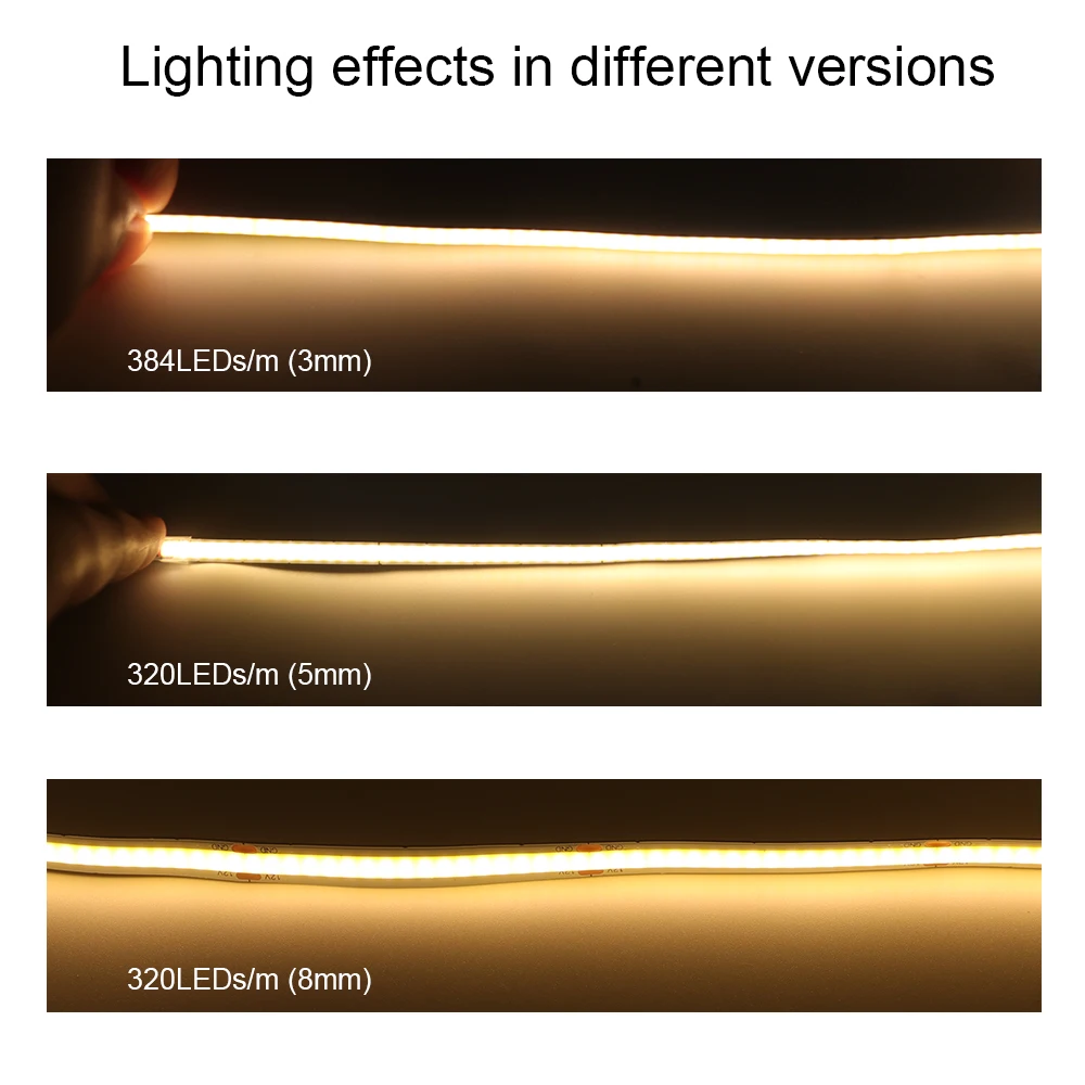 5V 12V 24V COB LED Strip Light 320 480 384 528 LEDs Flexible Tape 5mm 3mm 8mm PCB Warm Natural White High Density Linear Lights