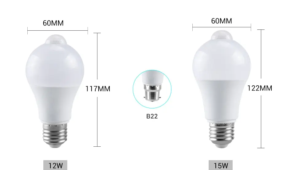PIR Motion Sensor Light Bulbs E27 12W 15W 18W 20W LED Lamp Auto Smart Infrared B22 LED Bulb Energy Saving Lamp Porch Light