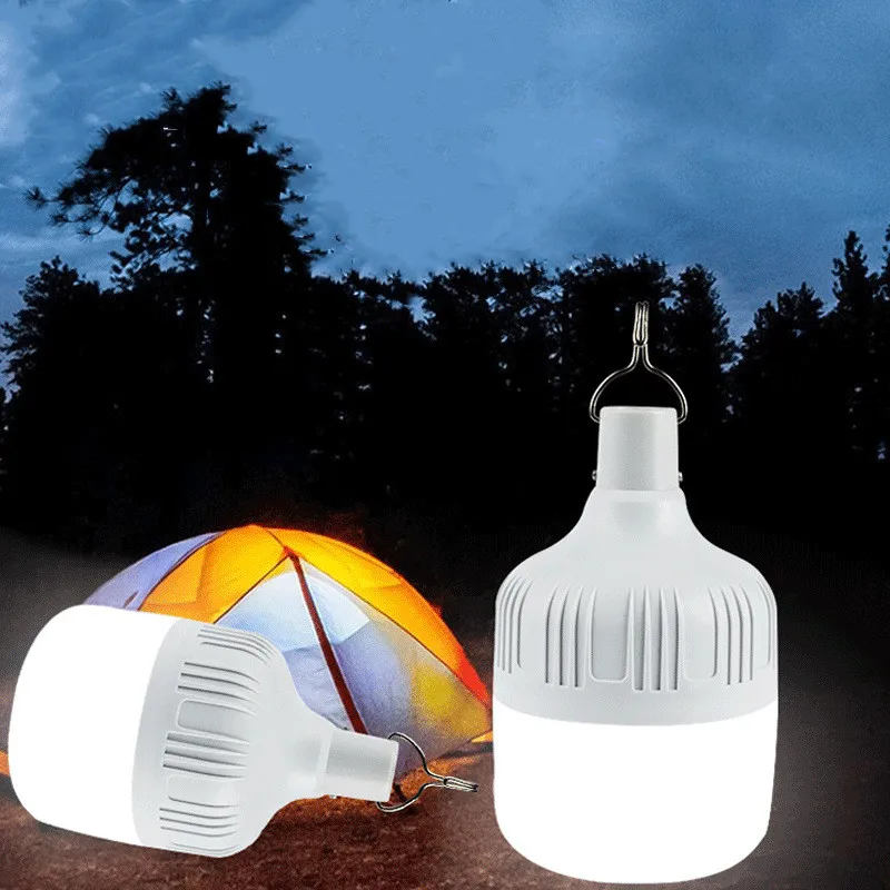 Outdoor LED Bulb USB Rechargeable Mobile Lamp Super Bright Portable Tent Market Hook Up Night Lights Camping Emergency Lights