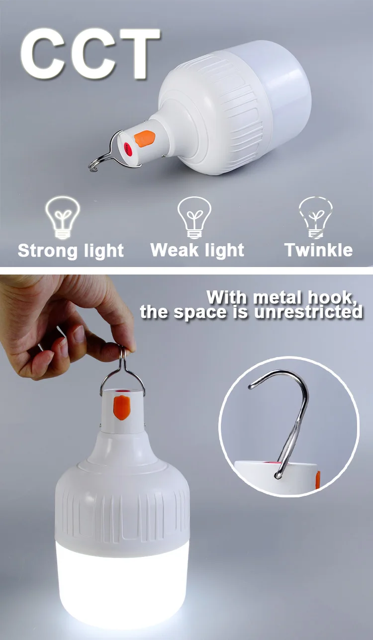 Outdoor LED Bulb USB Rechargeable Mobile Lamp Super Bright Portable Tent Market Hook Up Night Lights Camping Emergency Lights