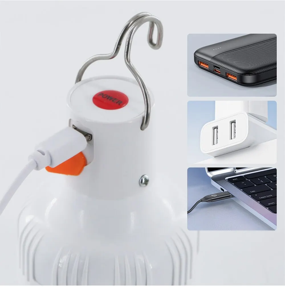 Outdoor LED Bulb USB Rechargeable Mobile Lamp Super Bright Portable Tent Market Hook Up Night Lights Camping Emergency Lights