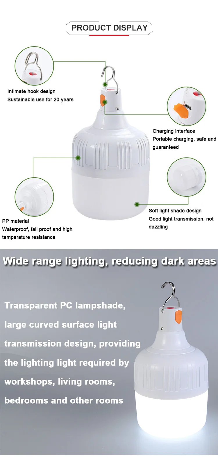Outdoor LED Bulb USB Rechargeable Mobile Lamp Super Bright Portable Tent Market Hook Up Night Lights Camping Emergency Lights