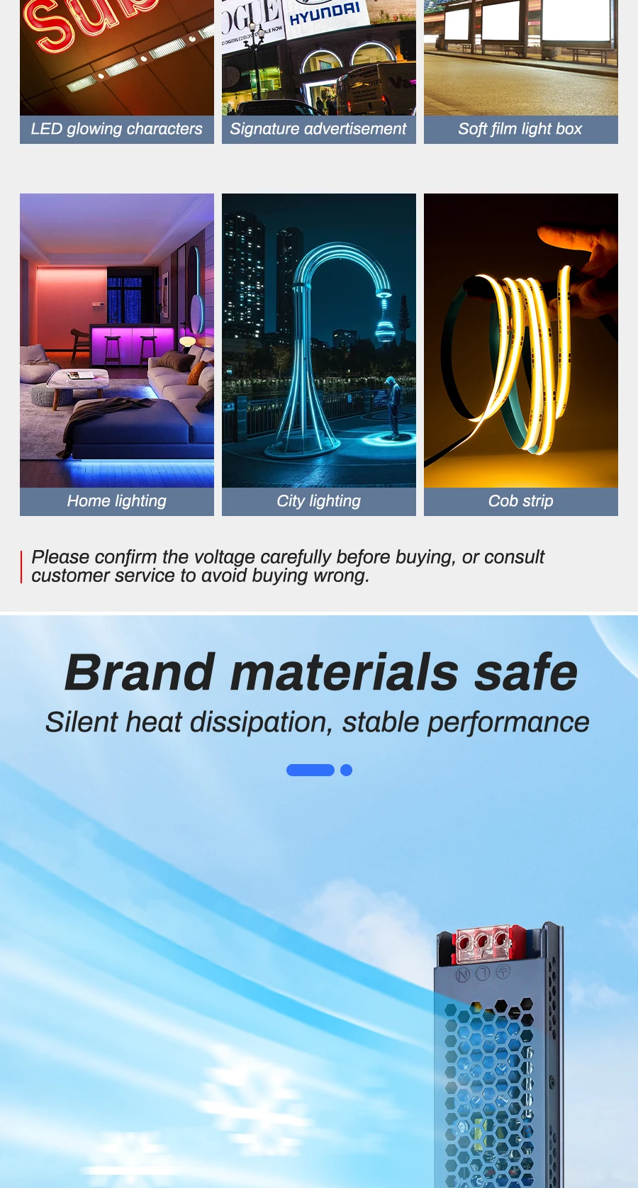 12V 24V LED Power Supply 500W 400W 300W 200W 100W 60W LED Driver AC/DC Transformer Converter for LED Strip Indoor Home Lighting