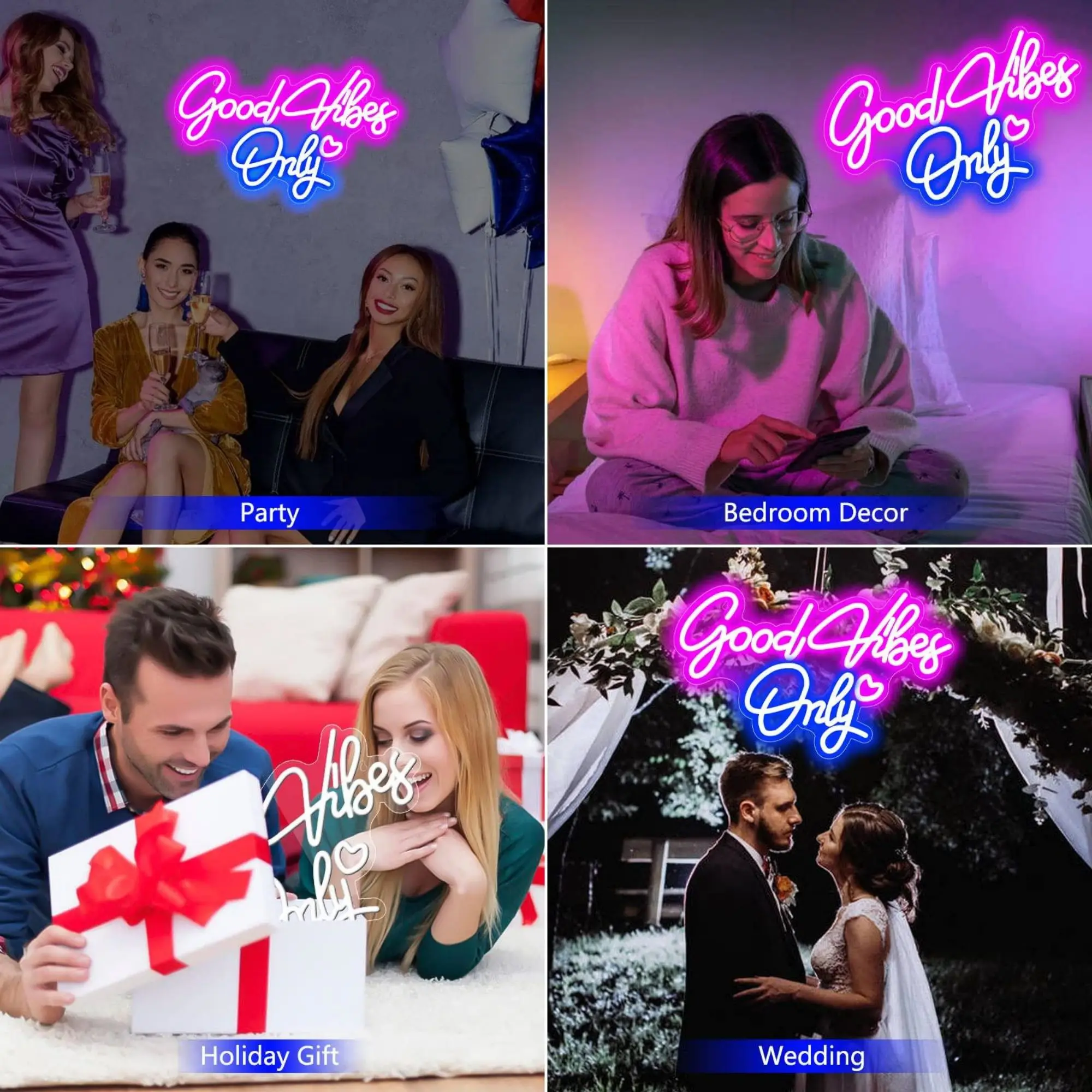 Good Vibes Only Neon Sign for Wall Decor LED Light for Bedroom Powered by USB with Dimmable Switch, Neon Light Sign for Bedroom