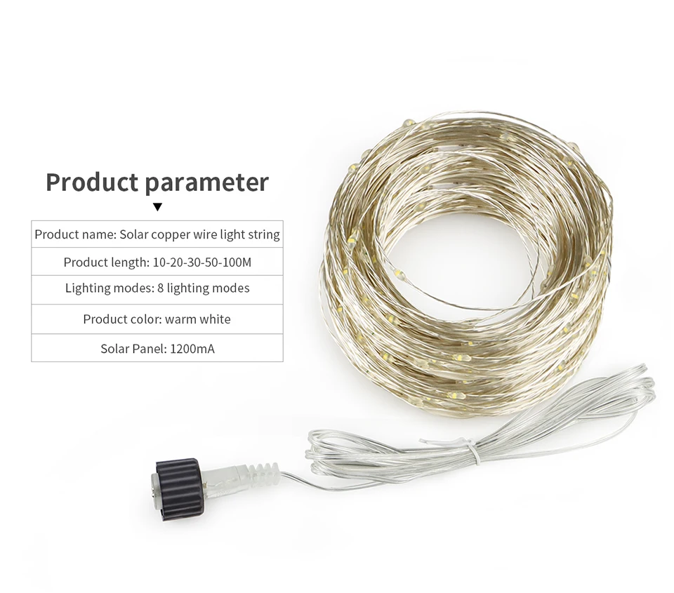 Fast Charge Solar String Fairy Lights 10M-100M LED Waterproof Outdoor Garland Large Solar Panel Lamp Christmas For Garden Decor