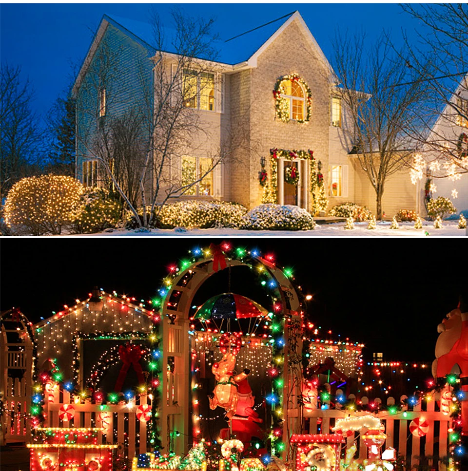 Fast Charge Solar String Fairy Lights 10M-100M LED Waterproof Outdoor Garland Large Solar Panel Lamp Christmas For Garden Decor