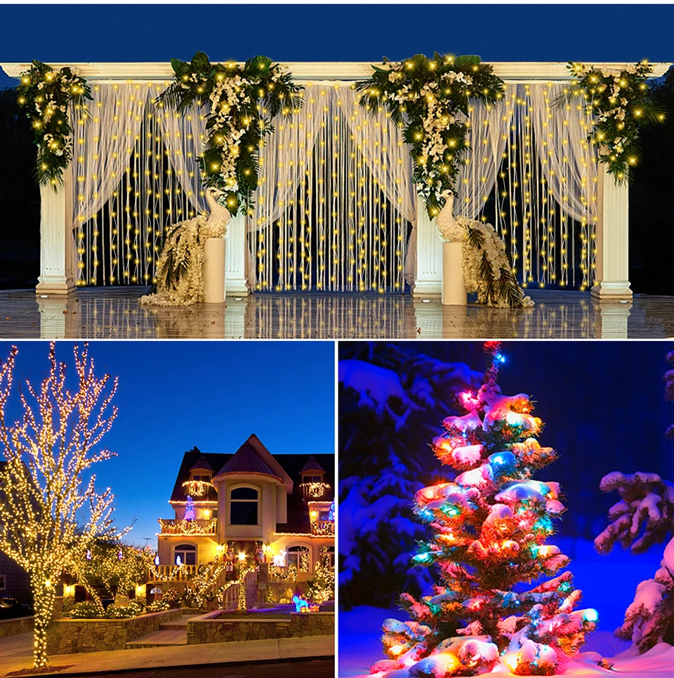 Fast Charge Solar String Fairy Lights 10M-100M LED Waterproof Outdoor Garland Large Solar Panel Lamp Christmas For Garden Decor