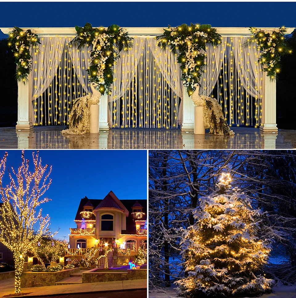Fast Charge Solar String Fairy Lights 10M-100M LED Waterproof Outdoor Garland Large Solar Panel Lamp Christmas For Garden Decor