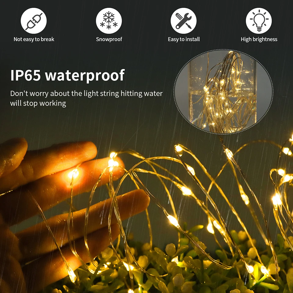 Fast Charge Solar String Fairy Lights 10M-100M LED Waterproof Outdoor Garland Large Solar Panel Lamp Christmas For Garden Decor