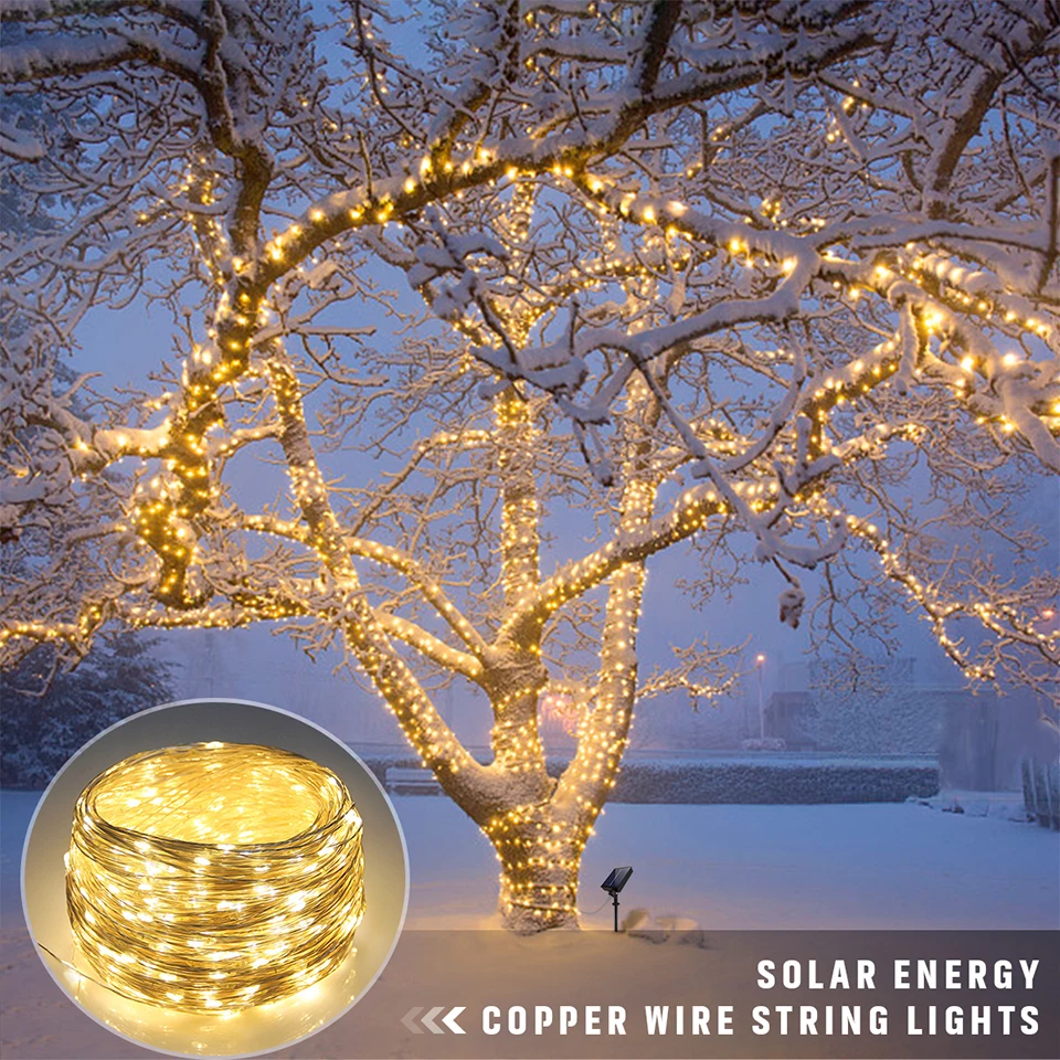 Fast Charge Solar String Fairy Lights 10M-100M LED Waterproof Outdoor Garland Large Solar Panel Lamp Christmas For Garden Decor