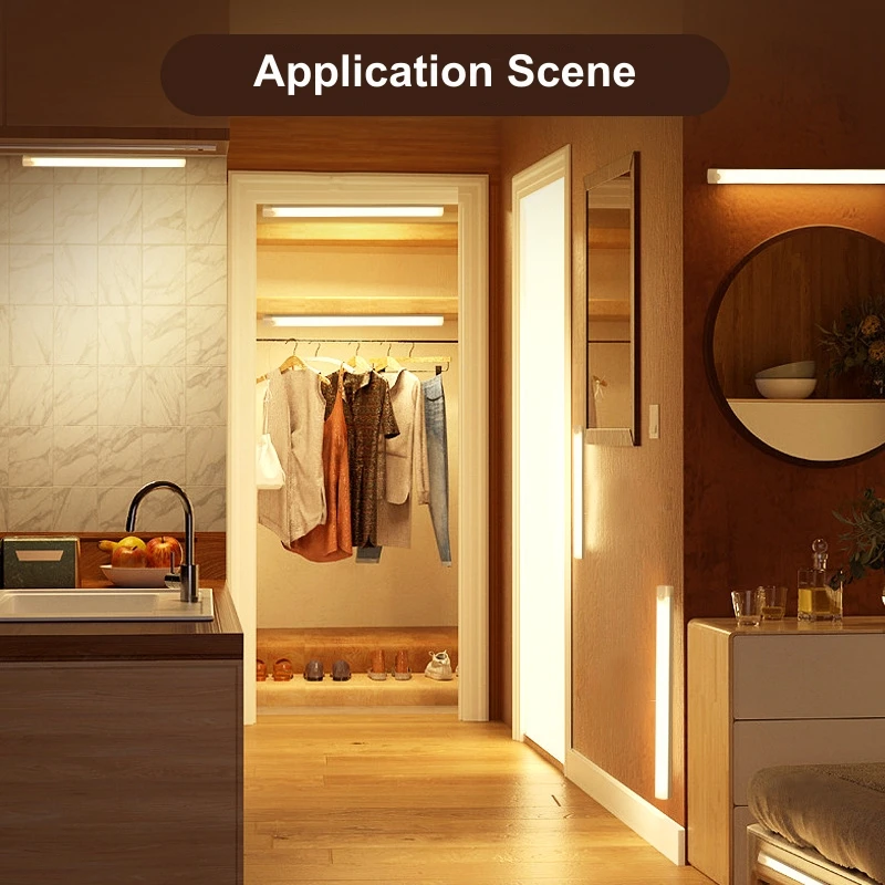 Type C Rechargeable LED Night Light PIR Motion Sensor Under Cabinet Lamp for Kitchen Wardrobe Room Bedside Induction Bar Light