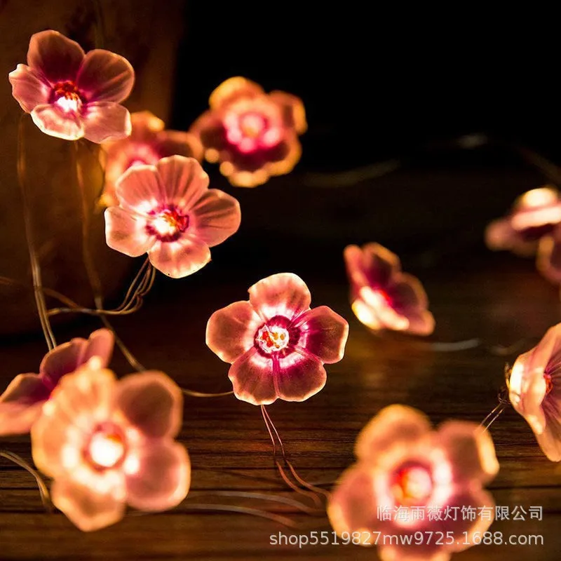 2m Cherry Blossom Flower Garland Lamp Battery Operated LED String Fairy Lights Crystal Flowers Indoor Wedding Christmas Decors