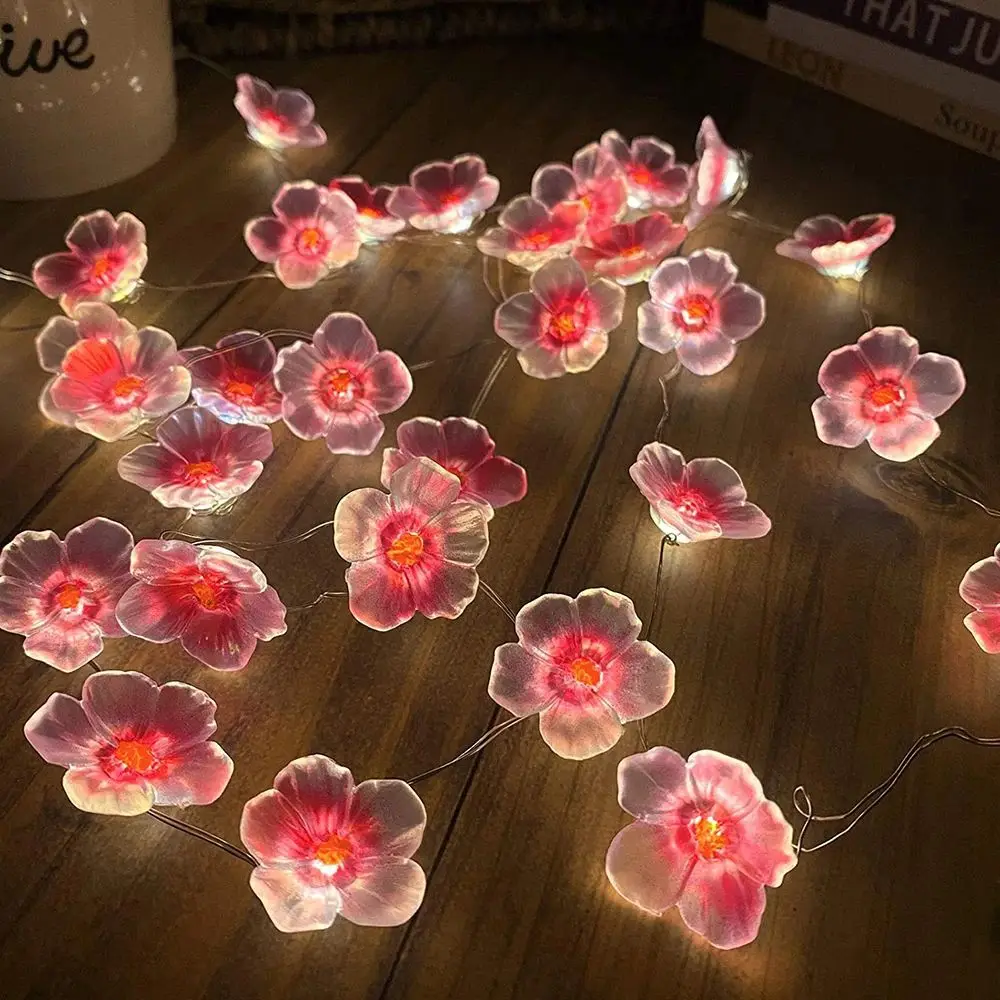 2m Cherry Blossom Flower Garland Lamp Battery Operated LED String Fairy Lights Crystal Flowers Indoor Wedding Christmas Decors