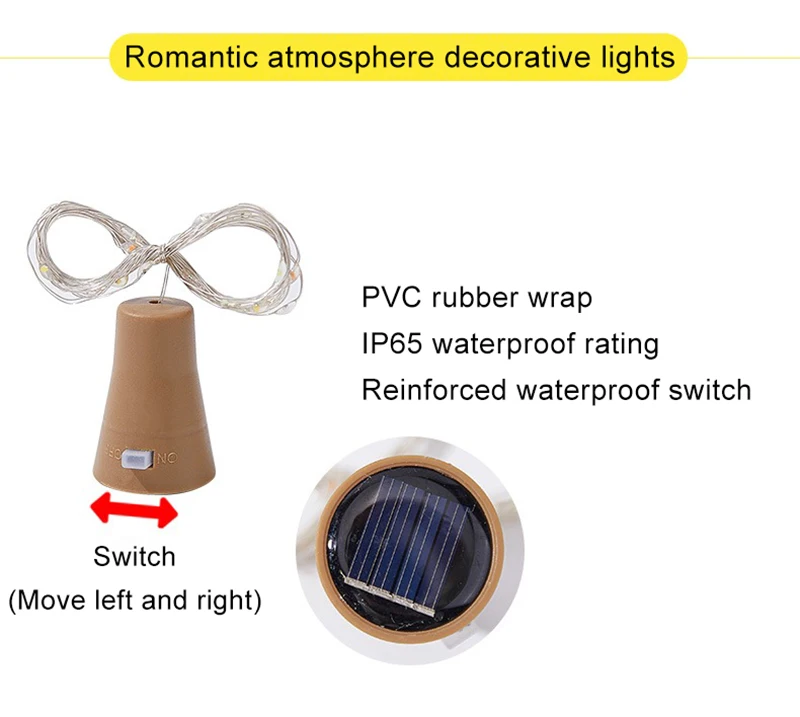 LED Solar String Garland Lights Outdoor Waterproof Copper Wire Bottle Stopper Shaped 1M Fairy Light Decor For Wedding Christmas