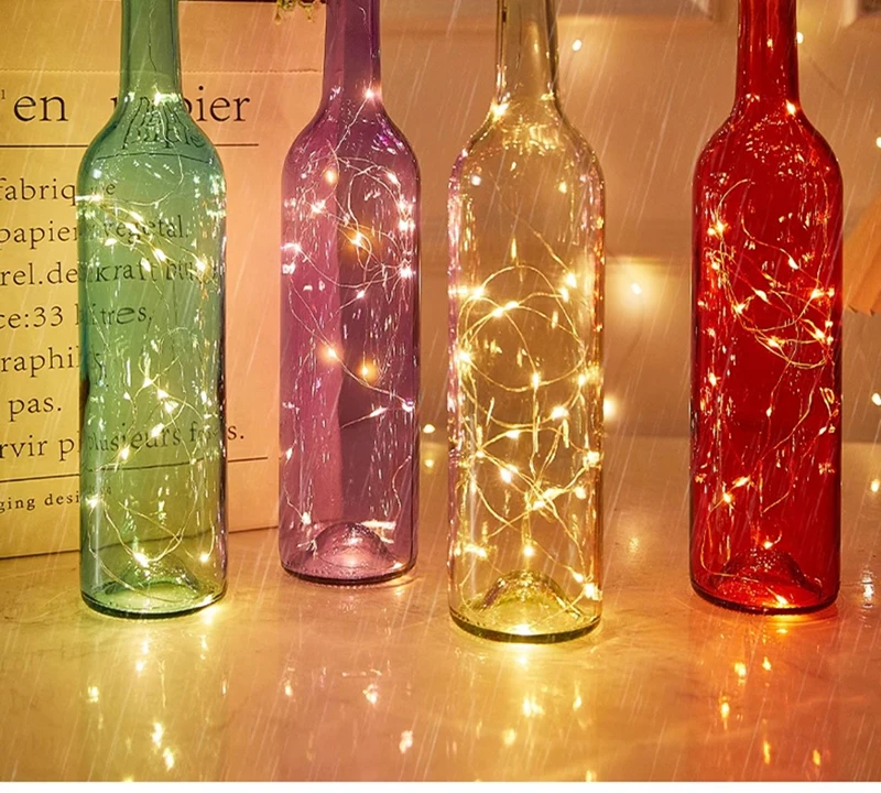 LED Solar String Garland Lights Outdoor Waterproof Copper Wire Bottle Stopper Shaped 1M Fairy Light Decor For Wedding Christmas