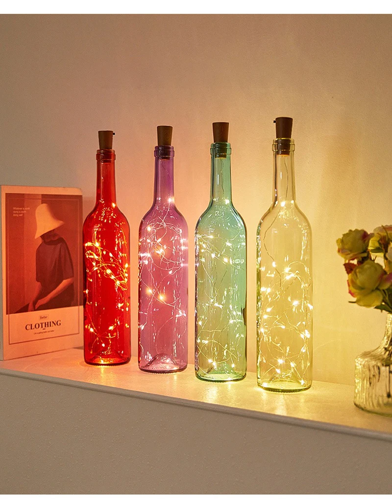 LED Solar String Garland Lights Outdoor Waterproof Copper Wire Bottle Stopper Shaped 1M Fairy Light Decor For Wedding Christmas