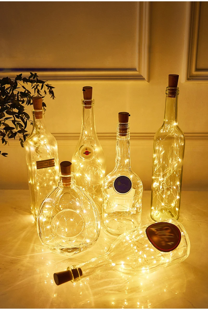 LED Solar String Garland Lights Outdoor Waterproof Copper Wire Bottle Stopper Shaped 1M Fairy Light Decor For Wedding Christmas