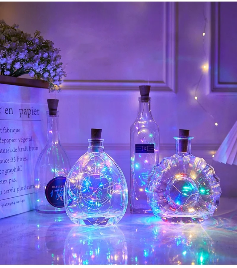 LED Solar String Garland Lights Outdoor Waterproof Copper Wire Bottle Stopper Shaped 1M Fairy Light Decor For Wedding Christmas