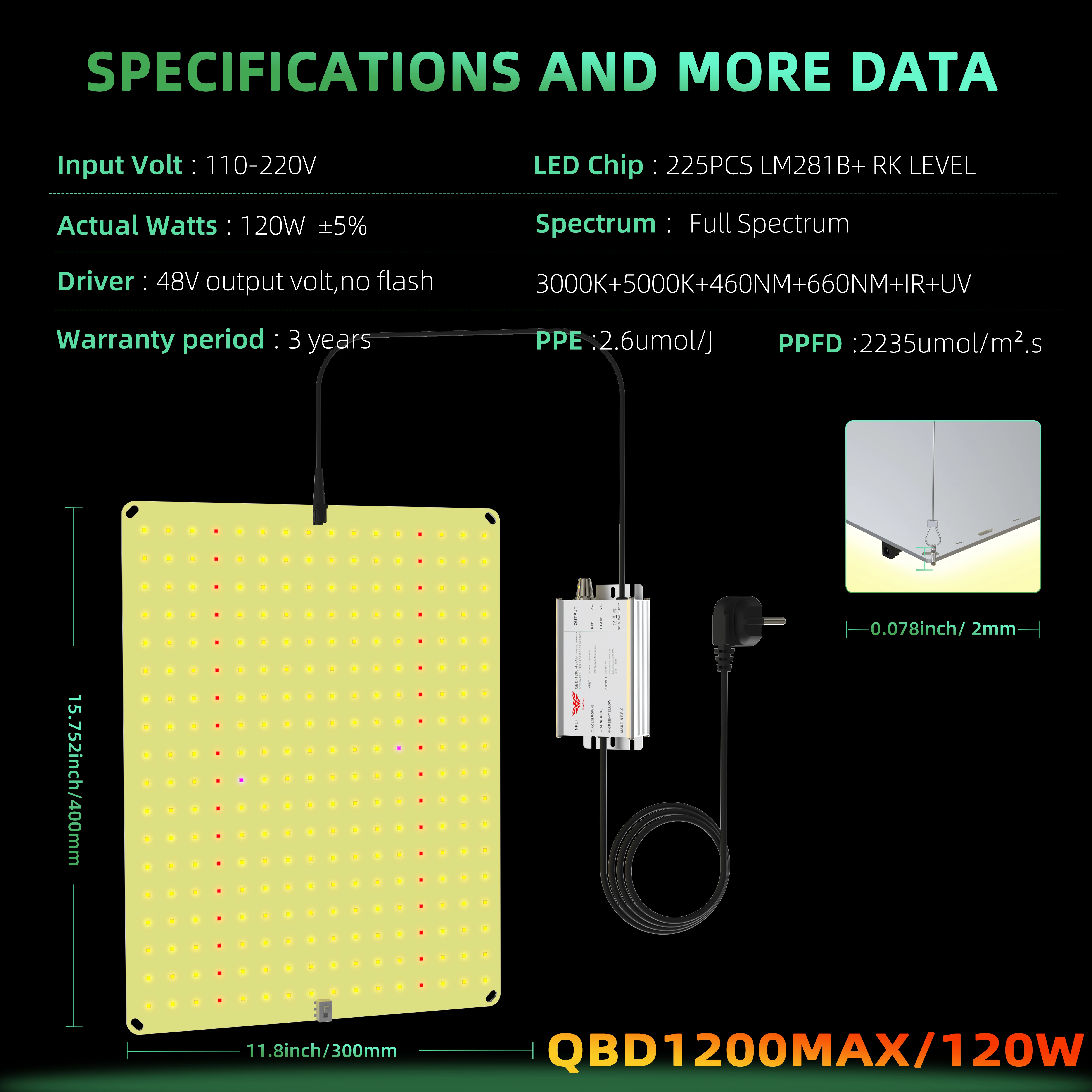 LED Grow Light 850W SM LM281b+ Diodes Quiet Fanless Full Spectrum Grow Light High PPFD For 5x5FT Coverage, Veg and Blooming