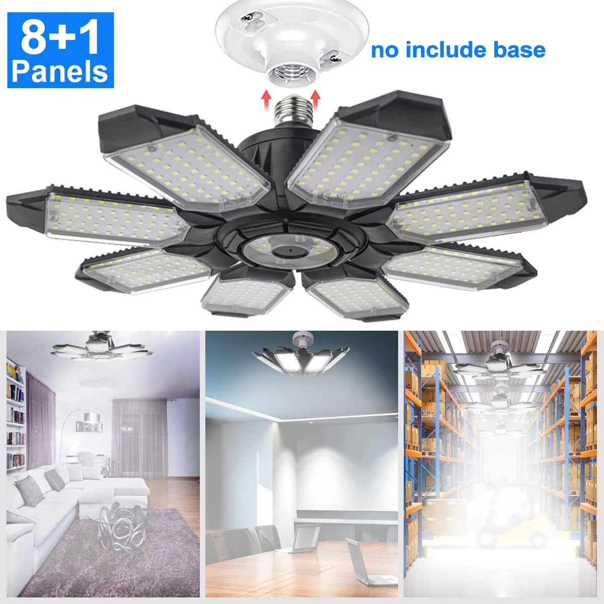 Deformable LED Bulb Garage Light with 3/5/8 Adjustable Panel LED Shop Night Lamp for Workshop Warehouse E26/E27 Ceiling Lighting
